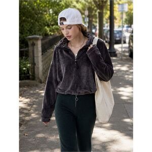 Urban Outfitters Angela Cropped Fleece 1/4 Zip Jacket
